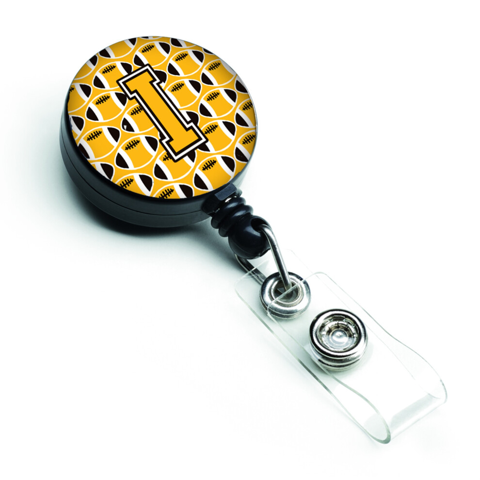 ""Caroline's Treasures Lettre I Football Noir Or Vieil et Blanc Enrouleur de Badge R   tractable (CJ1080-IBR)""