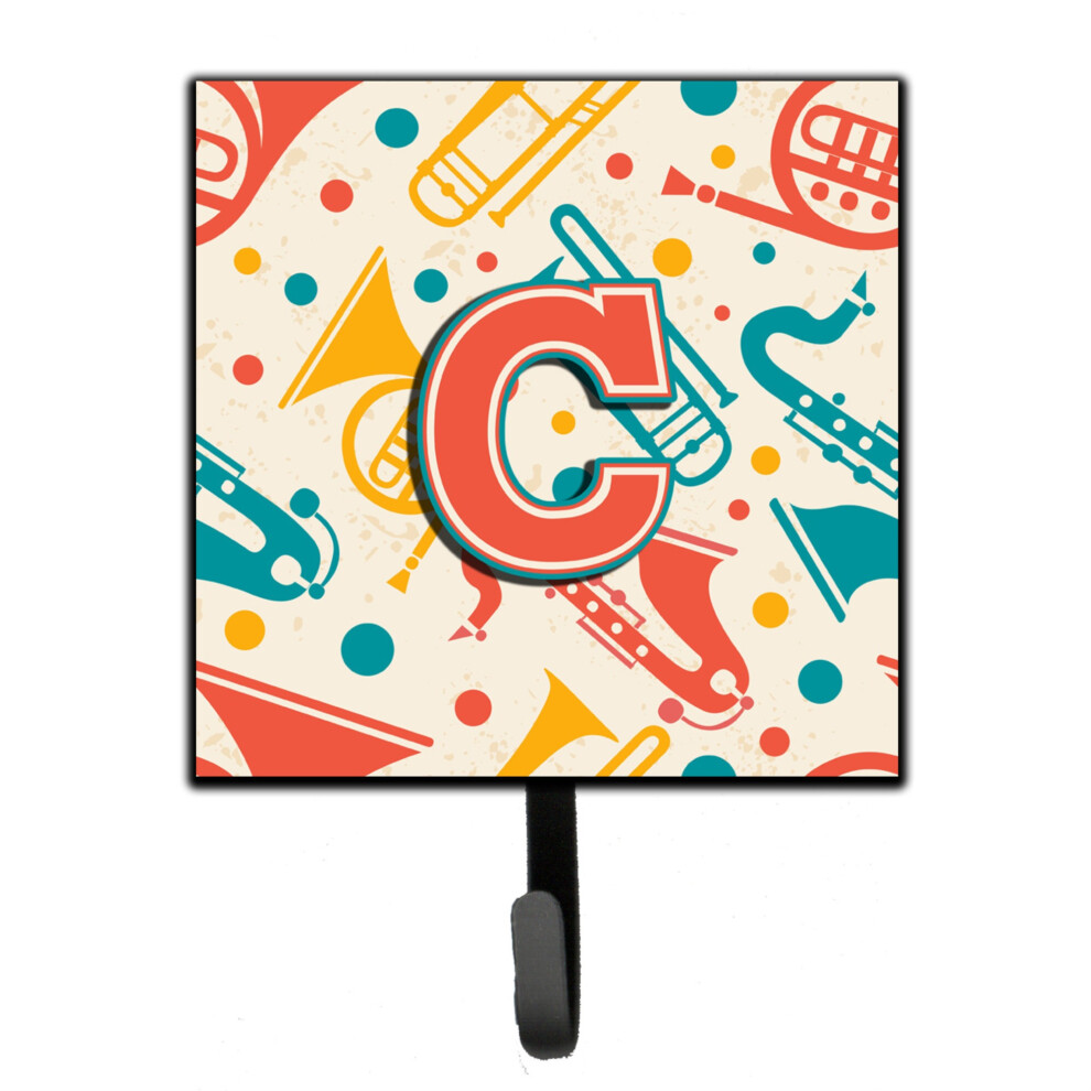 """"Caroline's Treasures CJ2001-CSH4 Letter C Retro Teal Orange Muziekinstrumenten Initialen Riem Of Sleutelhanger Klein Veelkleurig""""-image