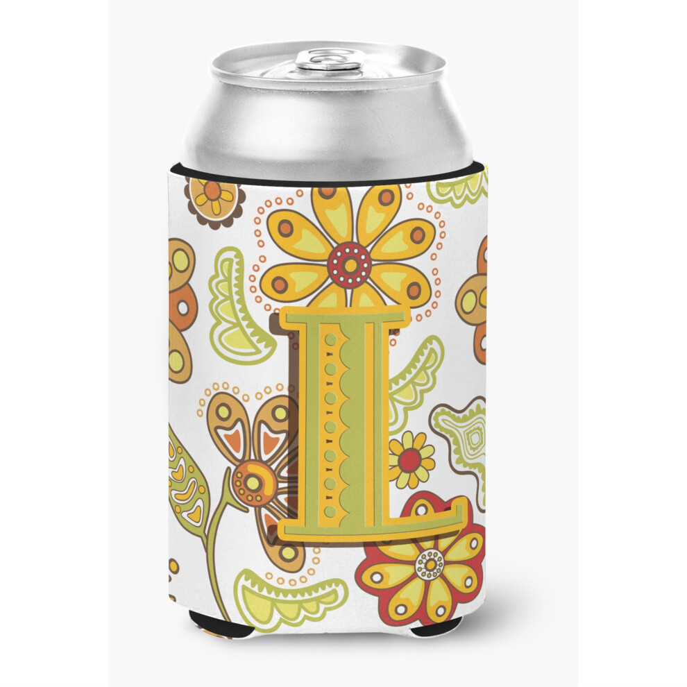 Abrazadera Para Latas O Botellas Con Dise O Floral En Mostaza Y Verde Con La Letra L CJ2003-LCC-image