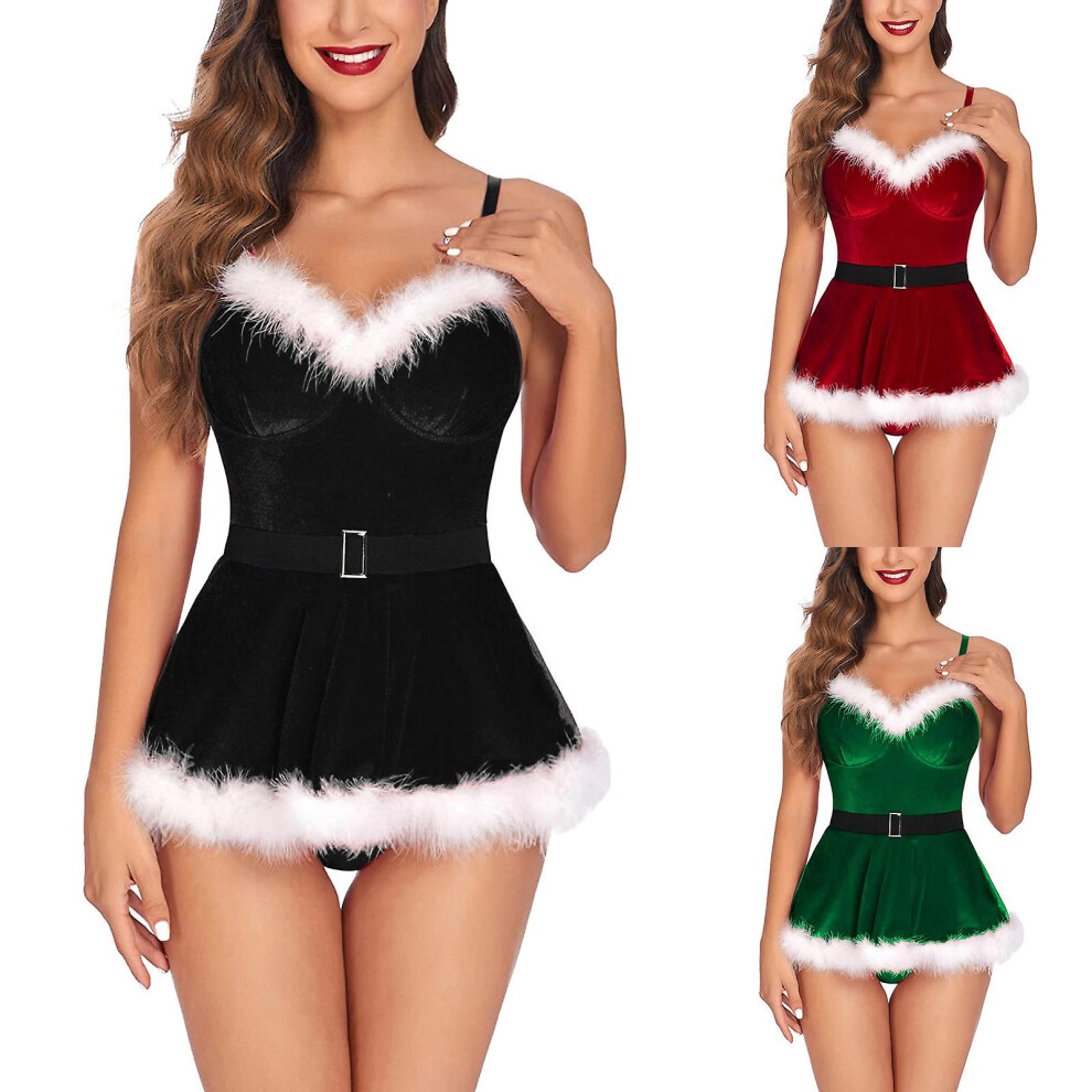 (Red, 3XL) Women Lingerie Set Sleepwear Steel Ring Pajamas Garter Dress Set Sexy Christmas Plush Slim Dress Santa Claus Cosplay Costume-image-OPC-PFXSVSS-NEW