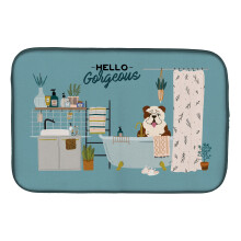 ""Caroline's Treasures Brindle White English Bulldog in Bathtub dish-drying-mats 14 x 21 Multicolor""