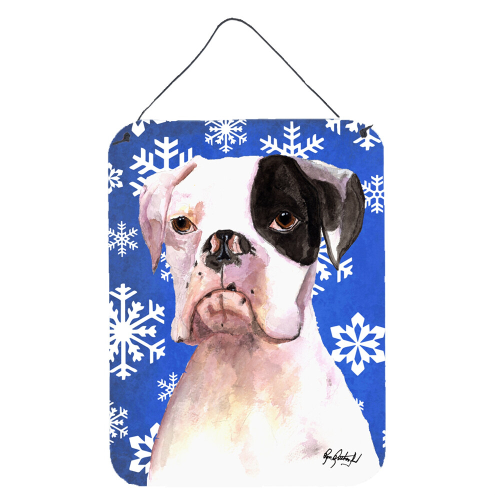 ""Copos De Nieve Invernales De Caroline's Treasures Cooper Boxer, Impresiones De Aluminio Para Colgar En La Pared O Puerta, 40,6 X 30,5 Cm""-image