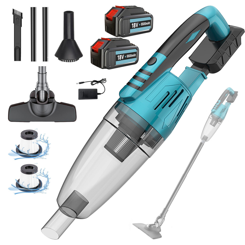 Aspirateur de voiture 3 en 1 10000PA Haute Puissance d'Aspiration+2x Batterie 5.5A,Compatible avec Batterie Makita