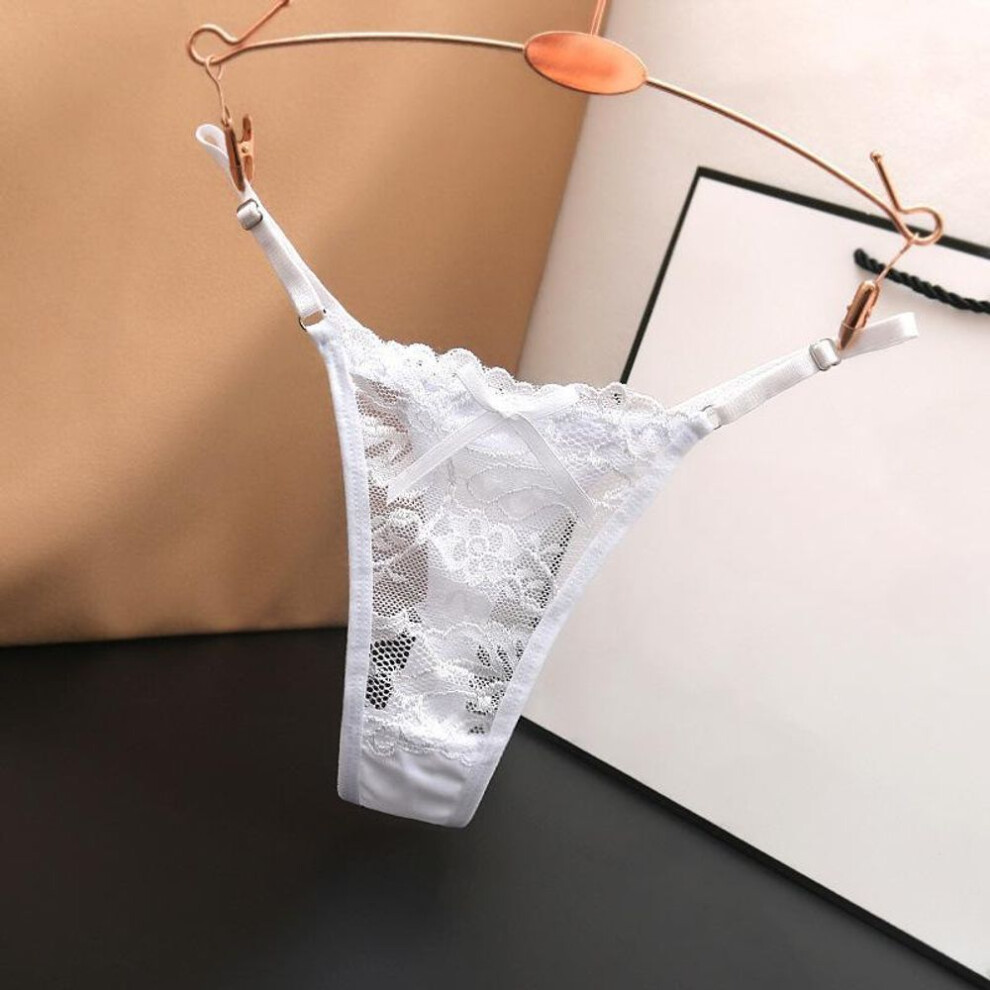 (white, M) Hottie Adjustable Thin Strap Thongs Low Waist Transparent Lace Panties G-string Underpants Women&apos;s Lingerie