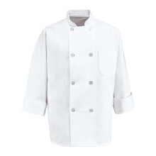 Chef Designs Kochjacke mit acht Perlmuttknöpfen, lange Größen – Weiß XLT