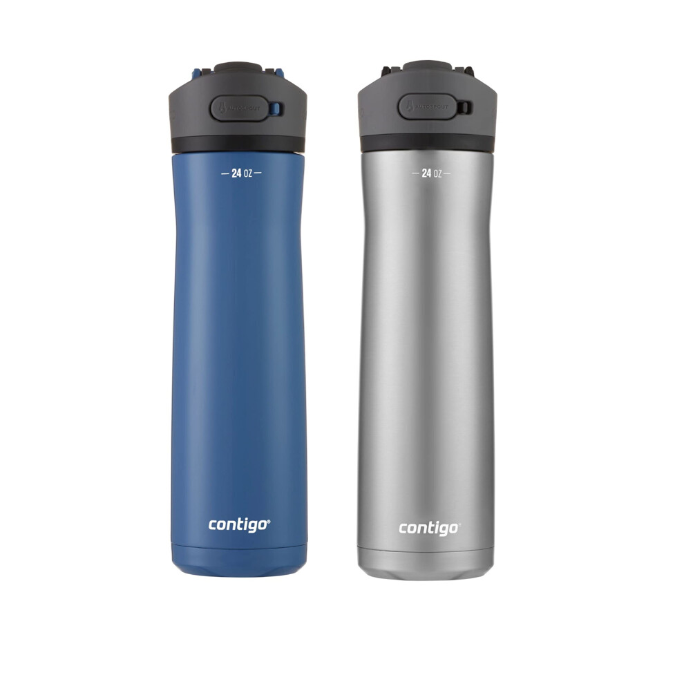 Contigo 24oz Leakproof Stainless Steel Water Bottle With Straw & Handle Dual Insulated For Cold & Hot Drinks - 2 Pack