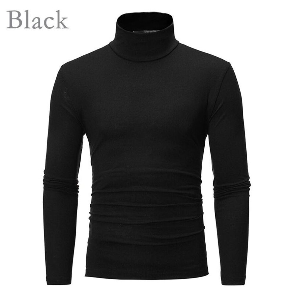 (black, L) Men Autumn Long Sleeve Turtleneck T-shirts Solid Pullovers Winter Fashion Basic