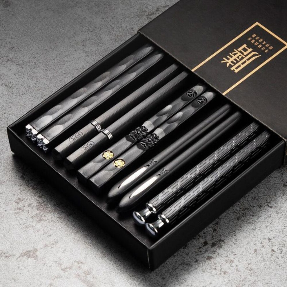 (5 pairs) 5 Pairs Black Japanese Chinese Chopsticks Eating Food Sushi Sticks Reusable Alloy Korean Chopsticks Set Healthy Kitchen Tableware