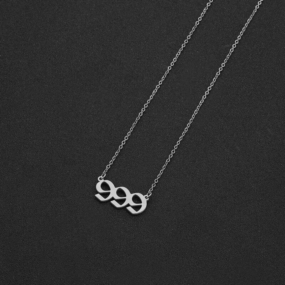 (as the picture, silver 9) Stainless Steel Angel Number Necklace 111 222 333 444 555 666 777 888 999 For Women Men Lucky Number Chain Necklaces Jewelry