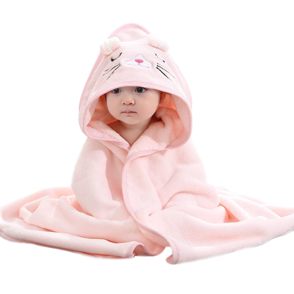 Cape à capuche en flanelle polaire pour enfants, serviette de bain douce en polaire corail pour bébé (rose)