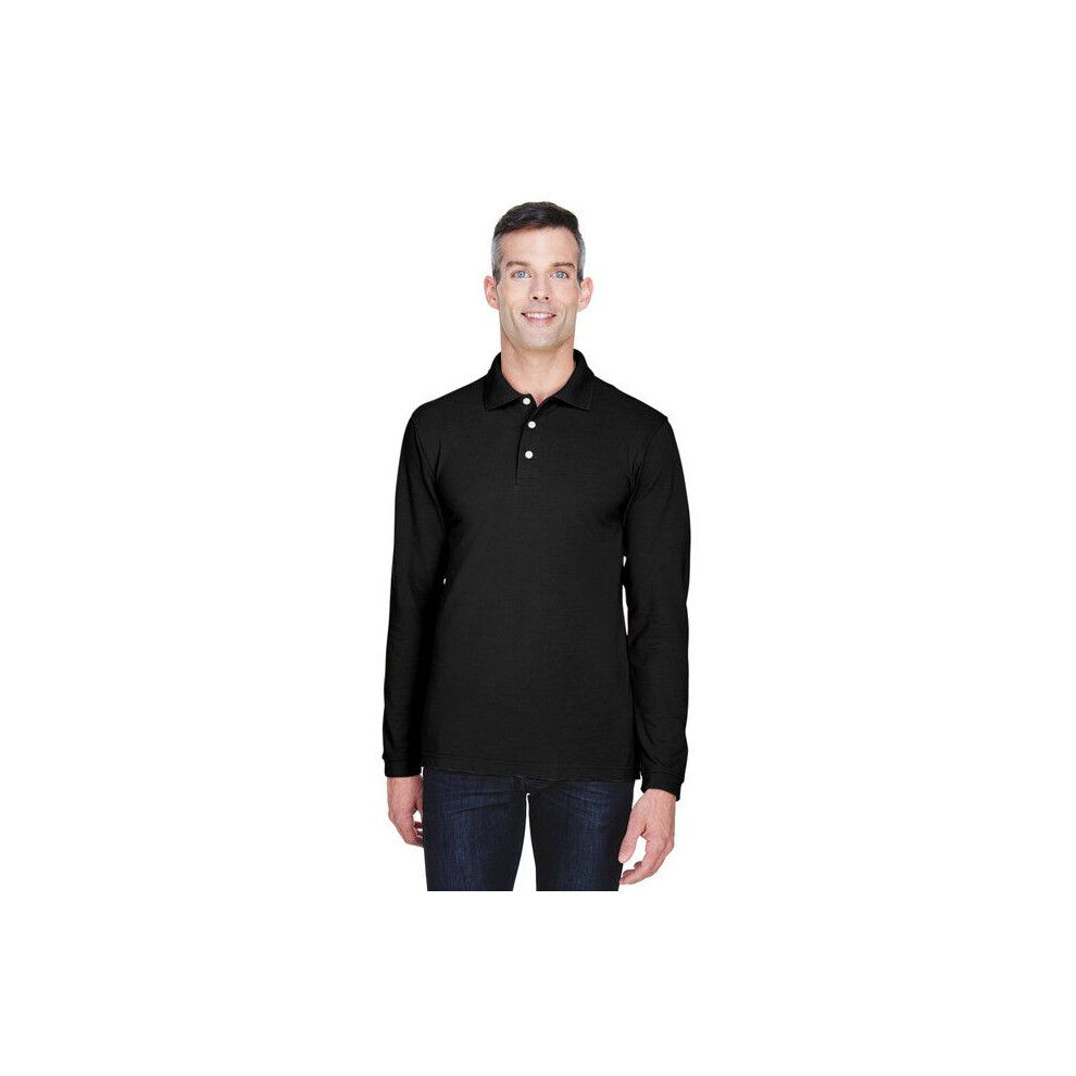 Polo Easy Blend à manches longues pour homme, 56 oz - NOIR - XS (D0102H76KJP)