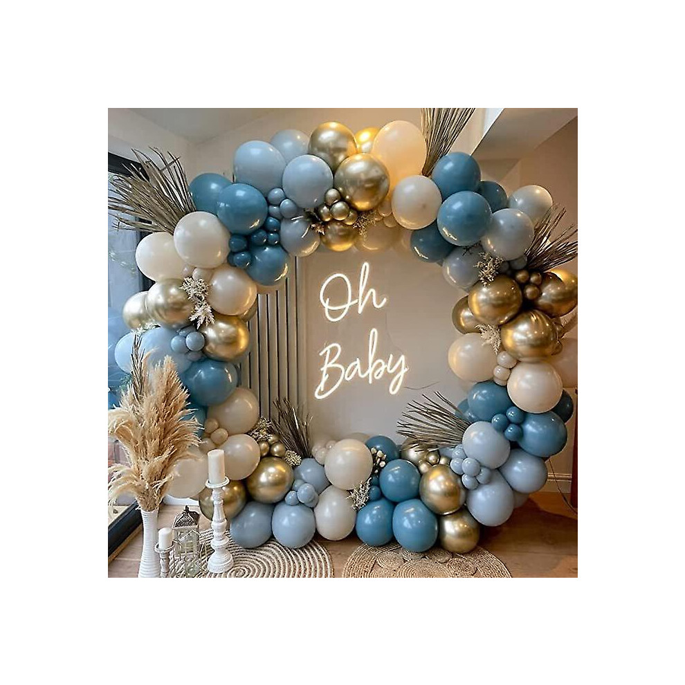 Blue Balloon Arch, 128 Pieces Balloon Garland Kit, Birthday Balloon Arch, Blue Sand White Balloon Ar Blue,White