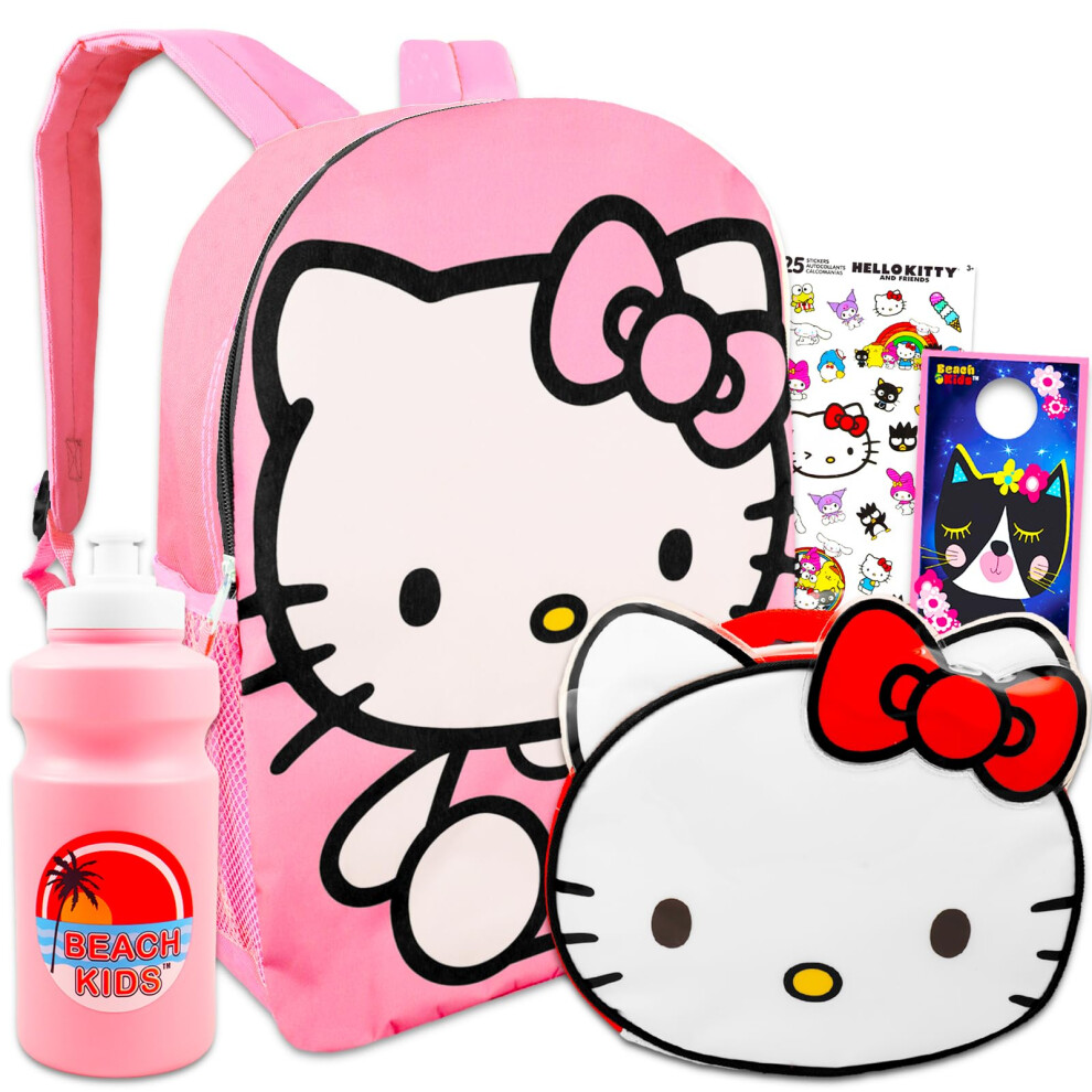 Hello Kitty Backpack And Lunch Box Set - 16 Hello Kitty Backpack For Girls 10-12 Bundle With Hello Kitty Lunch Bag Water Bottle Stickers More | Hello