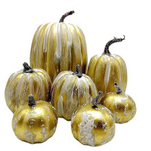 (gold) Artificial Pumpkins Decoration Sets ,large Golden Harvest Faux Pumpkin For Autumn Thanksgiving Halloween Home Decor (gold,6pcs)
