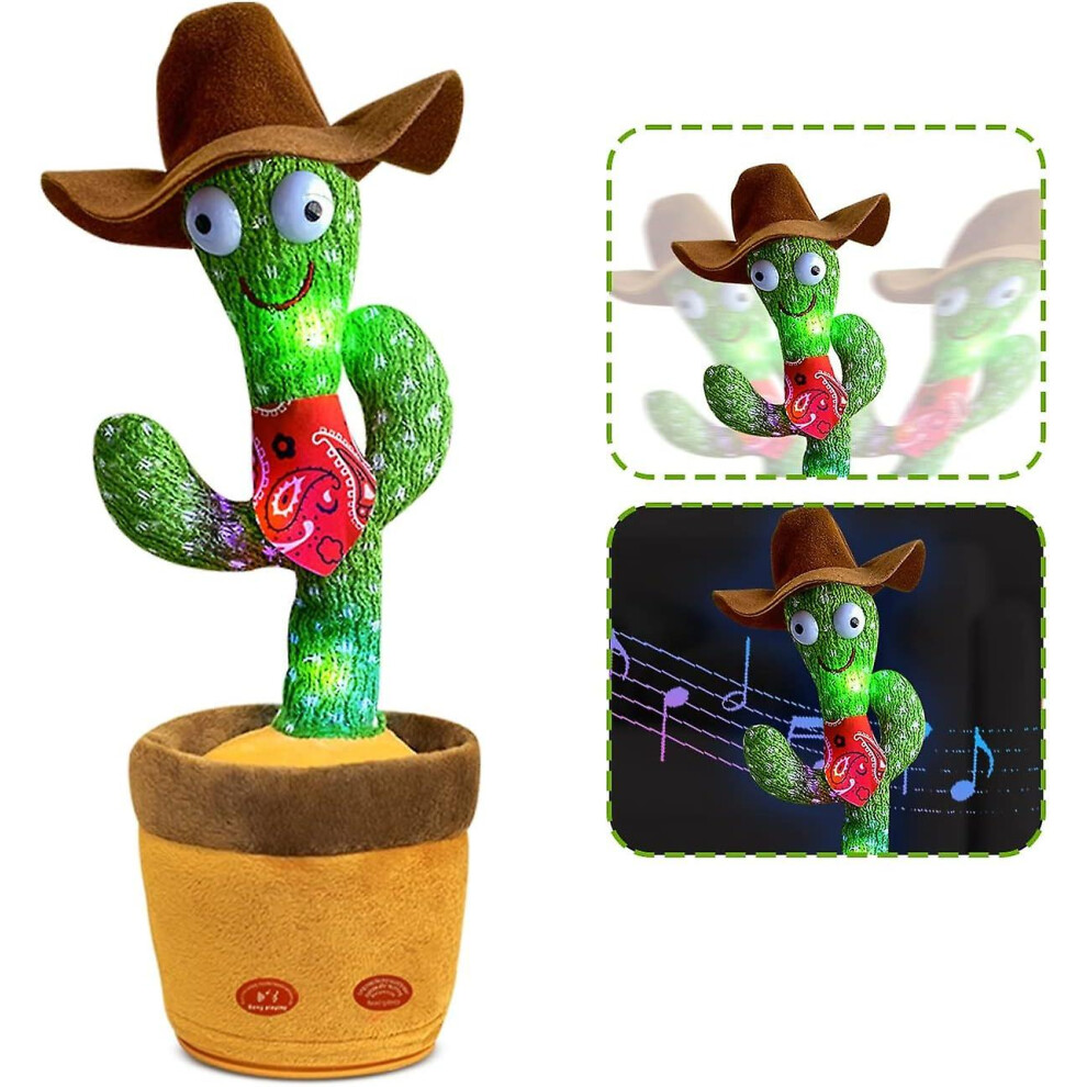 (Cowboy) Talking Cactus Toy Dancing Cactus Repeats What You Say Electronic Dancing Cactus With Lighting Recording Mimicking Cactus Toy Electronic Plus