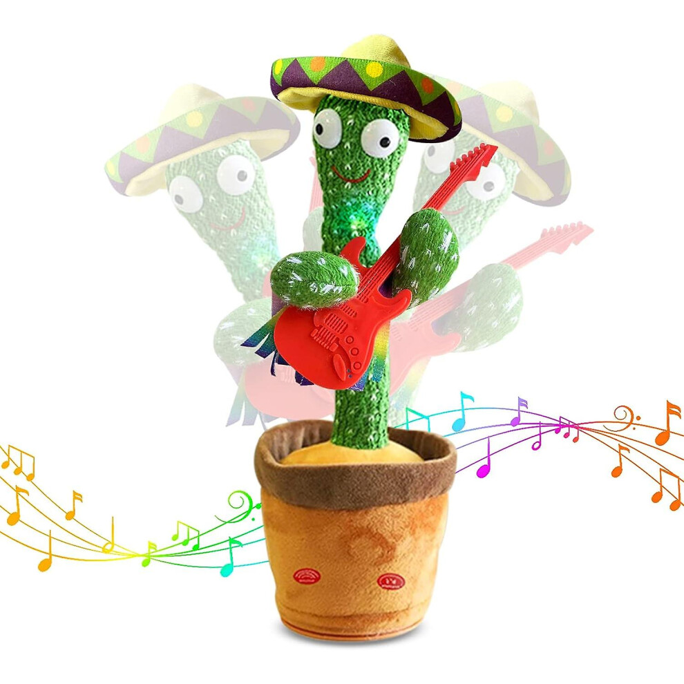 (Guitar) Talking Cactus Toy Dancing Cactus Repeats What You Say Electronic Dancing Cactus With Lighting Recording Mimicking Cactus Toy Electronic Plus