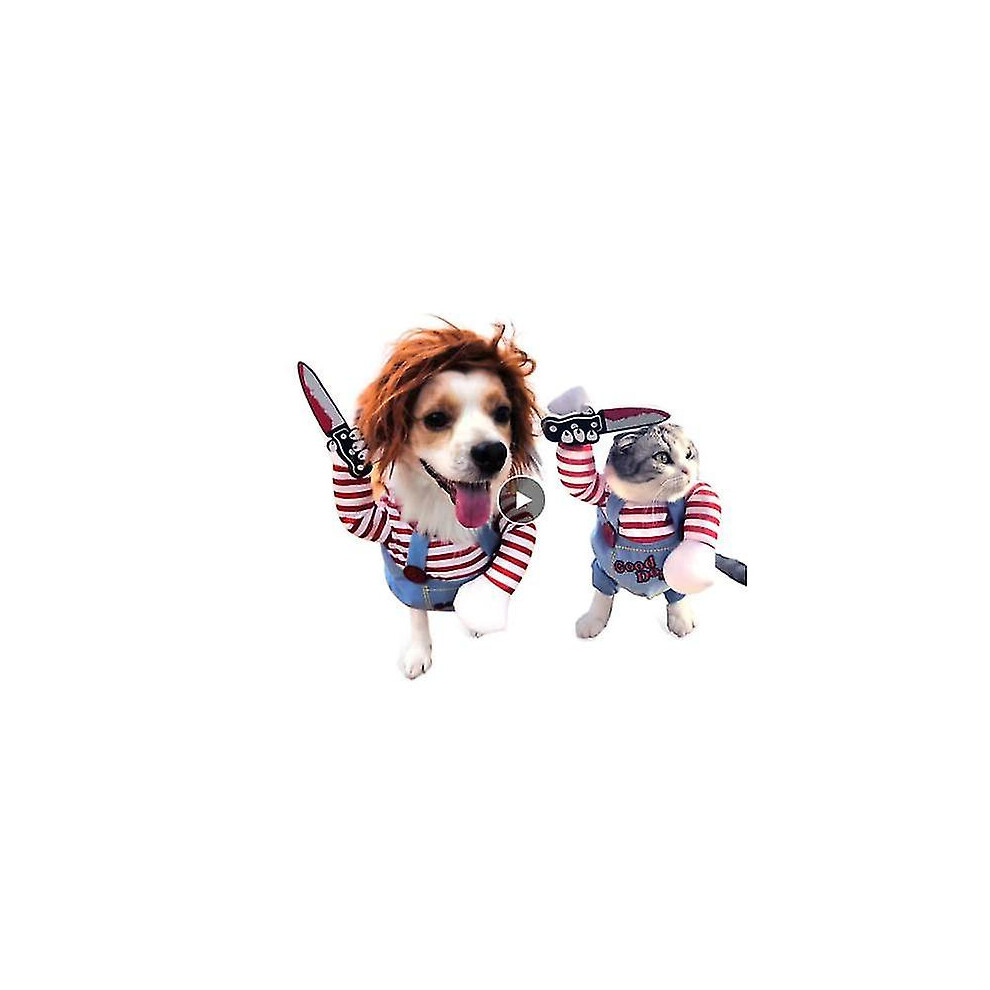 (XL) Pet Dog Halloween Clothes Dogs Holding A Knife Halloween Christmas Costume Funny Pet Cat Party Cosplay Apparel Clothing