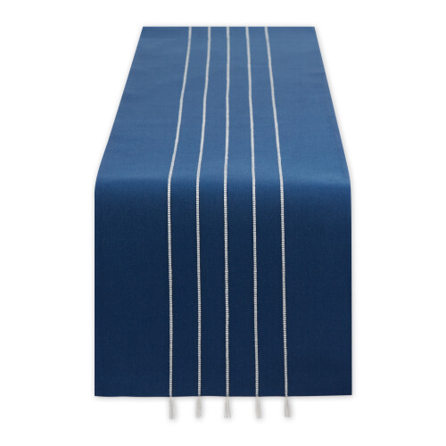 NAVY/OFF-WHITE STRIPE TASSEL TABLE RUNNER 14x108
