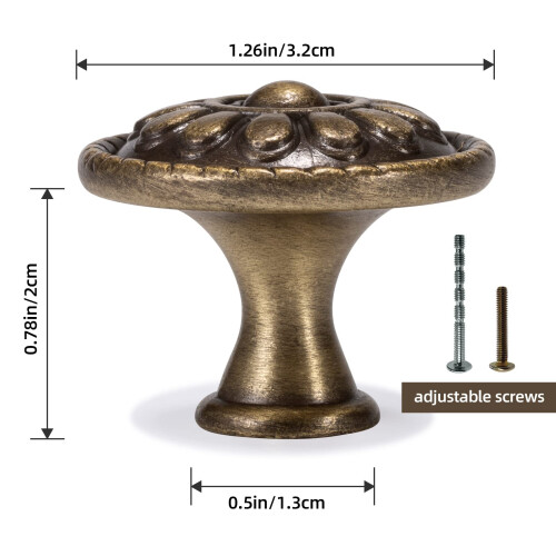 Fecraf 15 Pack Antique Brass Drawer Knobs Vintage Dresser Drawers Knobs Solid Round Cabinet Knobs Single Hole Cabinet Hardware for Refinished Furnitur 1