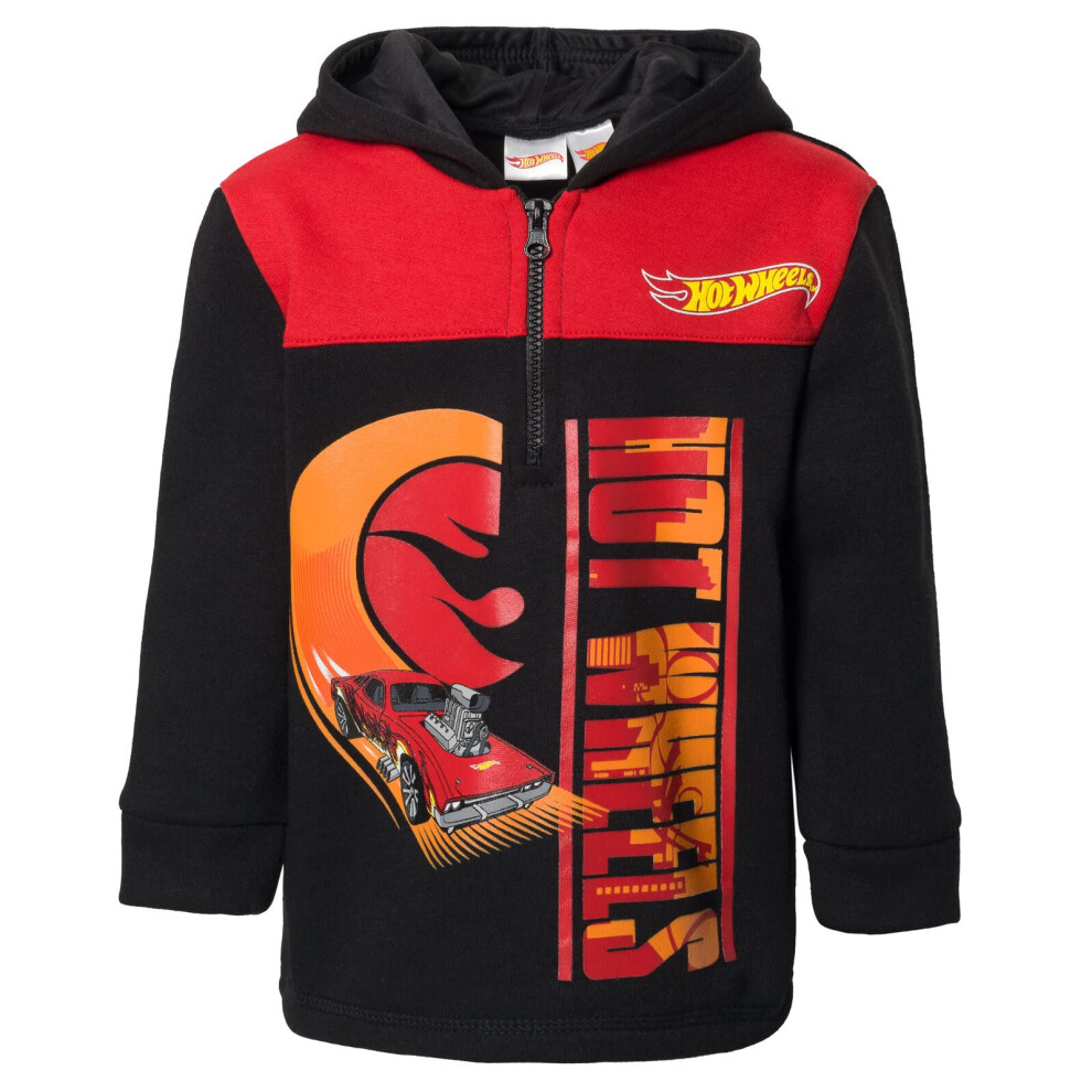 Hot Wheels Toddler Boys Fleece Half Zip Hoodie Black 4T