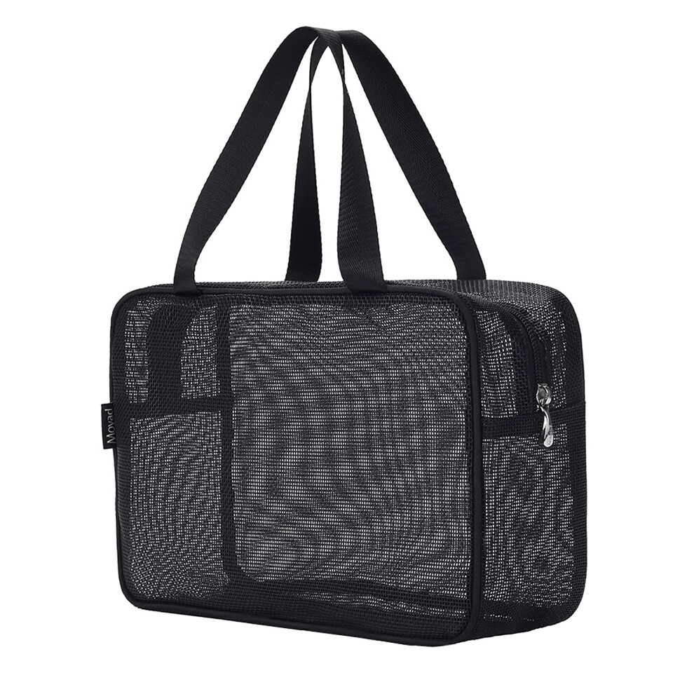 Sac de douche portable Moyad en maille filet pour salle de bain (noir, grand)