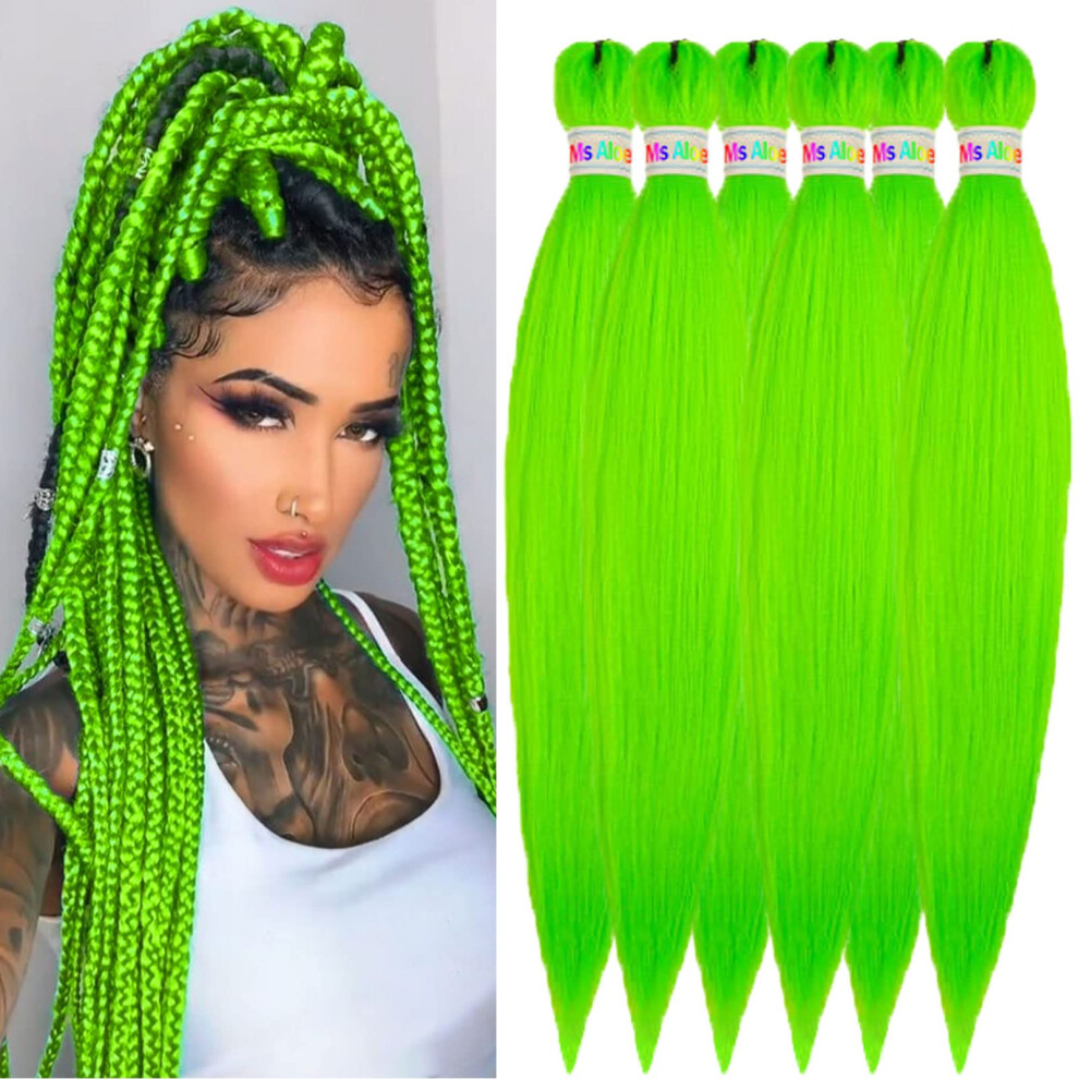 Ms Aloe Green Braiding Hair Pre Stretched Kanekalon Braiding Hair 6Pack 26Inch Easy Braid Pre Stretched Braiding Hair Yaki Texture Hot Water Setting Crochet B