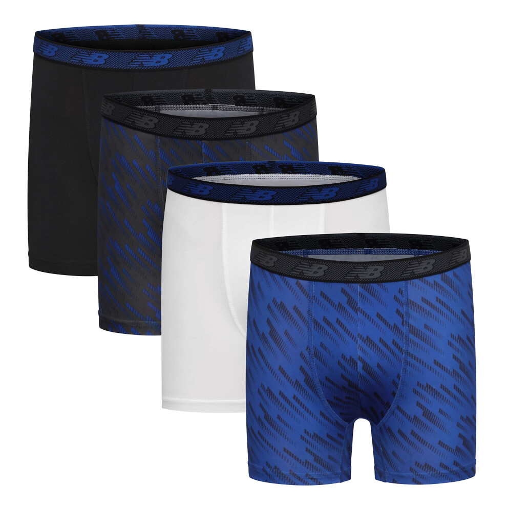 New Balance Boy's Performance Boxer Briefs 4-Pack Black/Team Royal/White/Magnet Print Medium