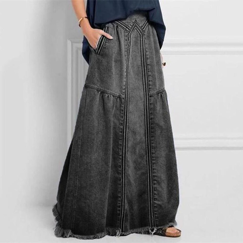 (black, XL) Plus Size Women Spring And Autumn Fashion Skirt Solid Color High Waist Casual Ankle-length Denim Skirts