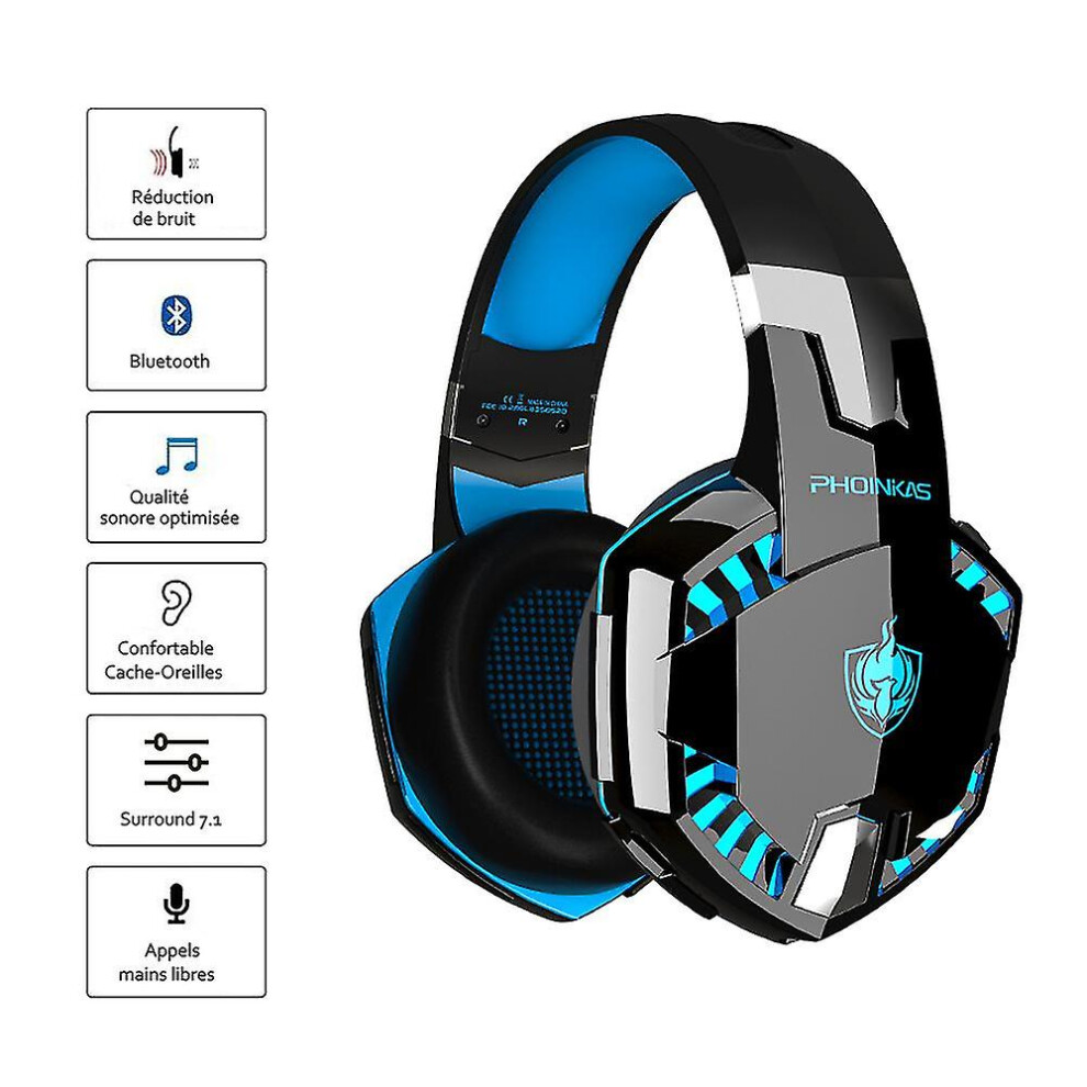 (Blue) Tooth Wireless Headphone With Mic,Ps4 Gaming Headset For Pc, Xbox One, Ps5 Blue