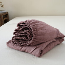 King Linens 100% Linen Fitted Sheet Stone Washed Solid Color - (1 Piece) 14 inch Deep Pocket Mattress Cover Soft Natural Breathable Farmhouse - Purpl