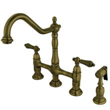 Kingston Brass KS1273ALBS Heritage Bridge Kitchen Faucet with Brass Sprayer Antique Brass