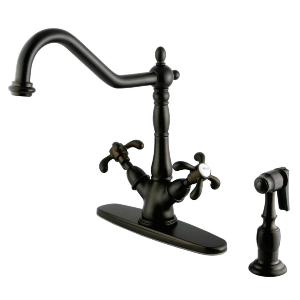 Kingston Brass Ks1235txbs French Country Mono Deck Mount Kitchen Faucet With Brass Sprayer Oil Rubbed Bronze 663370181474