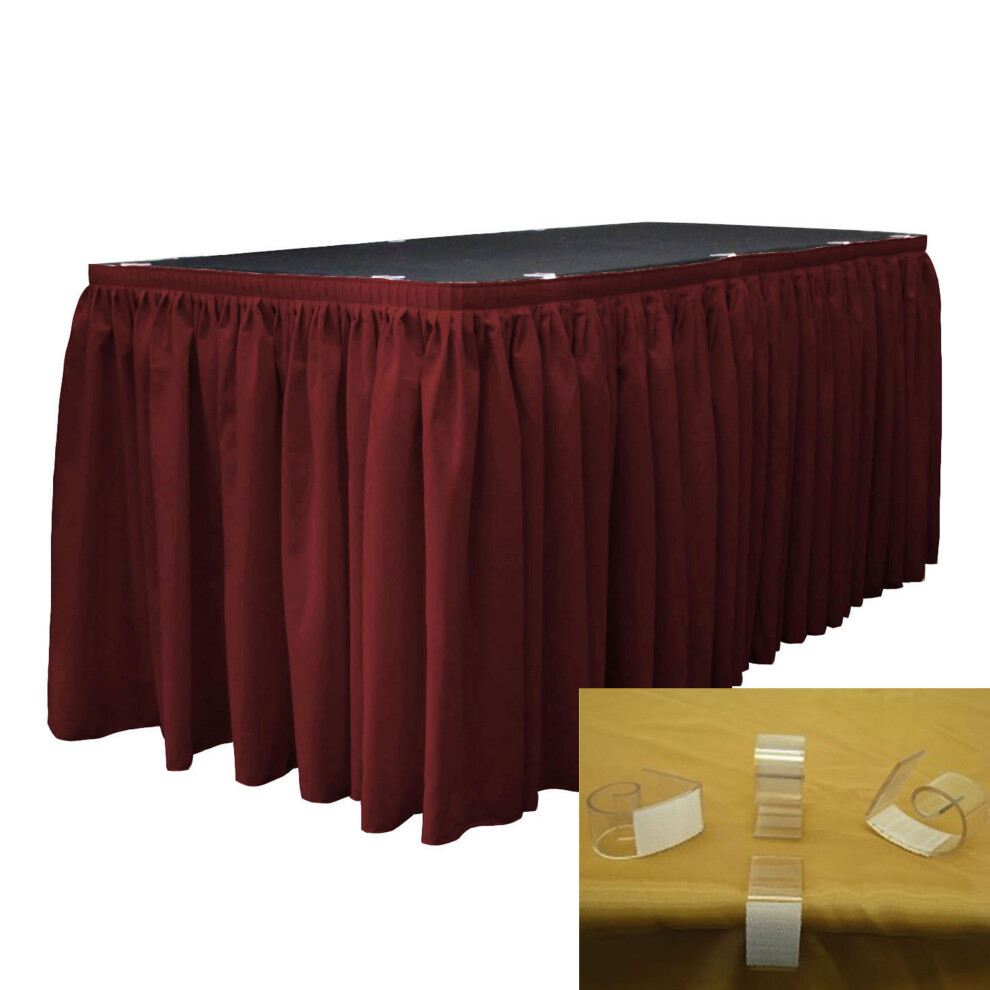 Jupe de table en popeline de polyester LA Linen de 5,2 m sur 74 cm de long avec 10 attaches en L, bordeaux