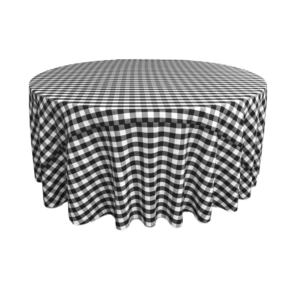 Nappe ronde     carreaux vichy en polyester LA Linen, 335 cm, blanche et noire