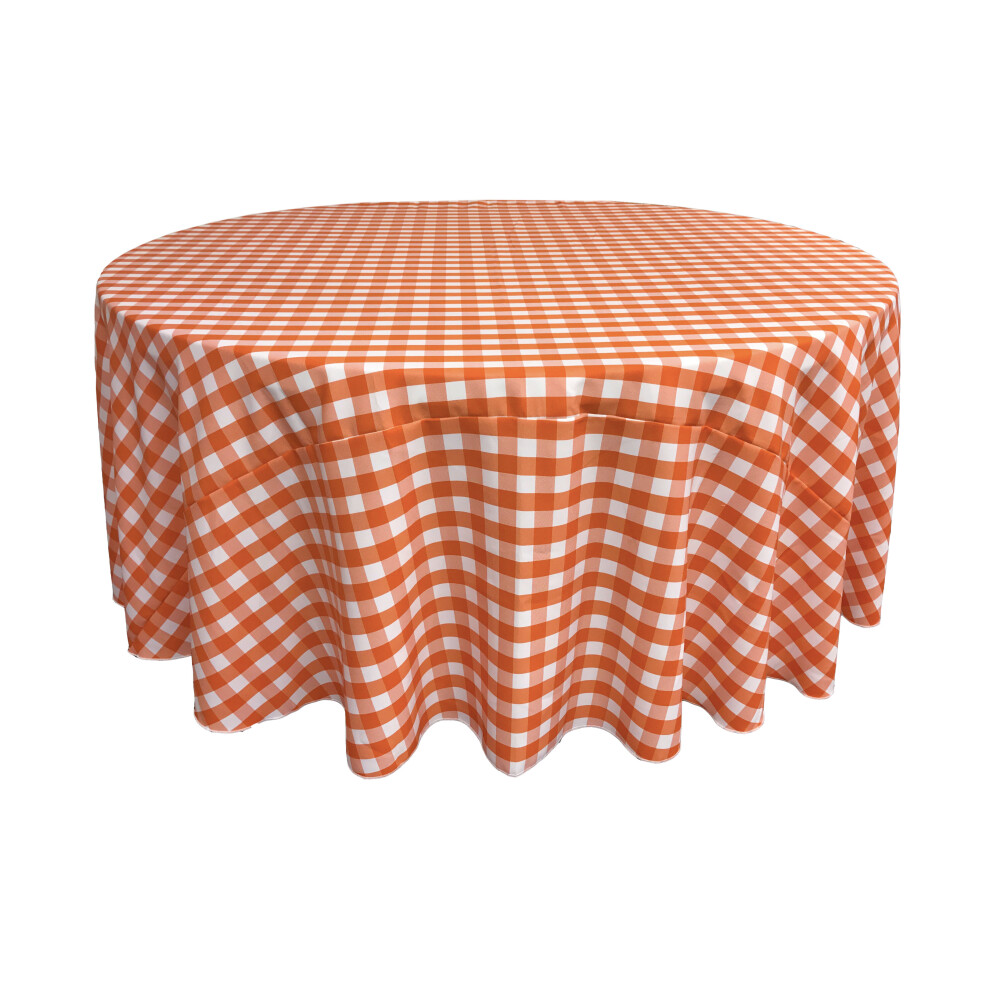 La Linen Poliester Gingham Szachownica 132-Calowe Okragle Obrus Bialy I Pomaranczowy-image