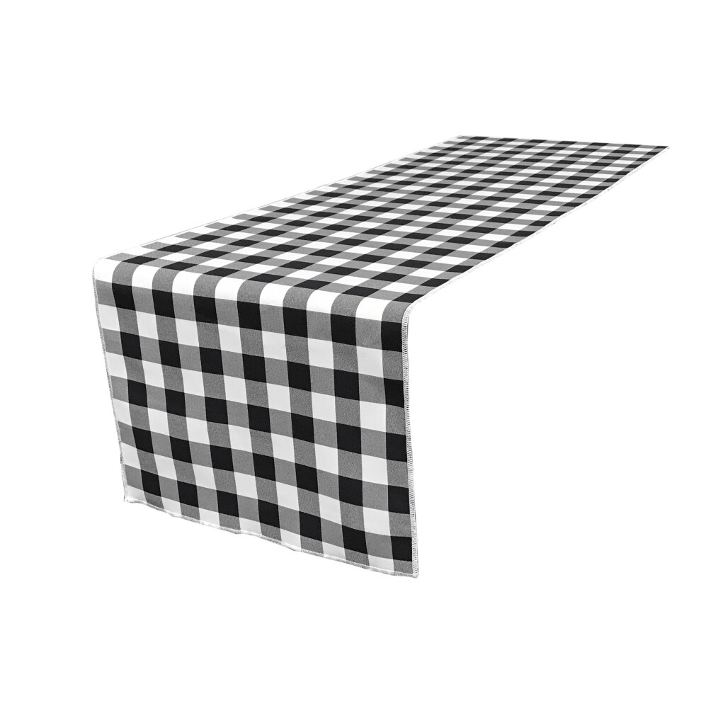 LA Linen Polyester Gingham Checkered 14 by 108-Inch Table Runner  White and Black-image-OPC-PFXVVMT-NEW