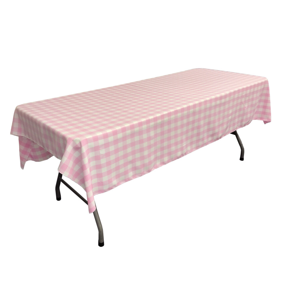 Nappe rectangulaire     carreaux vichy en polyester LA Linen 60 x 102 pouces blanche et rose