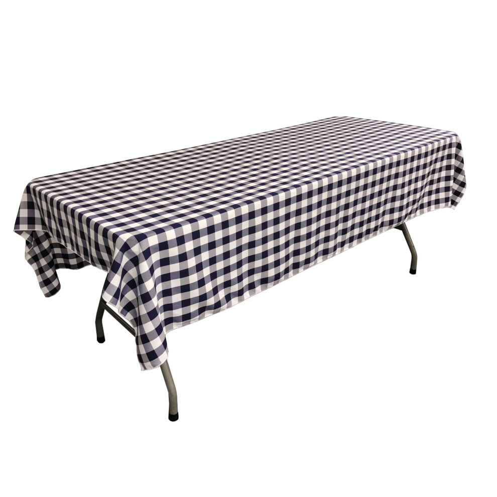 Nappe rectangulaire     carreaux vichy en polyester LA Linen 60 x 108 pouces, blanc et bleu marine