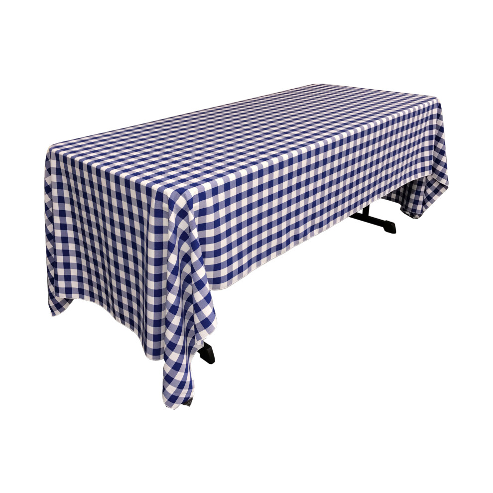 Nappe rectangulaire     carreaux vichy en polyester LA Linen 60 x 120 pouces, blanche et bleu roi
