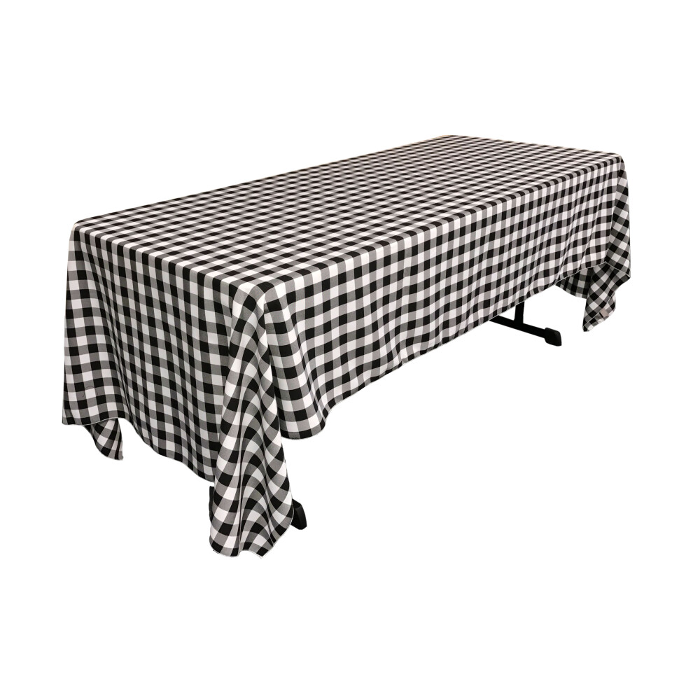 Nappe rectangulaire     carreaux vichy en polyester LA Linen 60 x 126 pouces blanche et noire