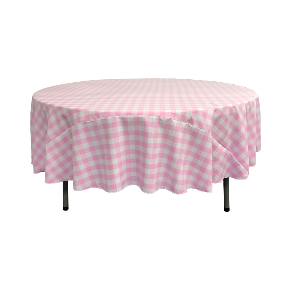 Nappe ronde     carreaux vichy en polyester LA Linen, 72 pouces, blanche et rose