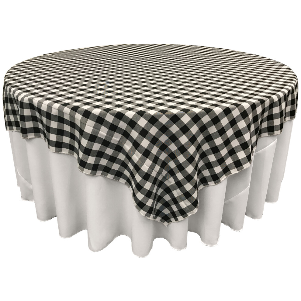 Nappe carr   e     carreaux vichy en polyester LA Linen 72 x 72 pouces, blanche et noire