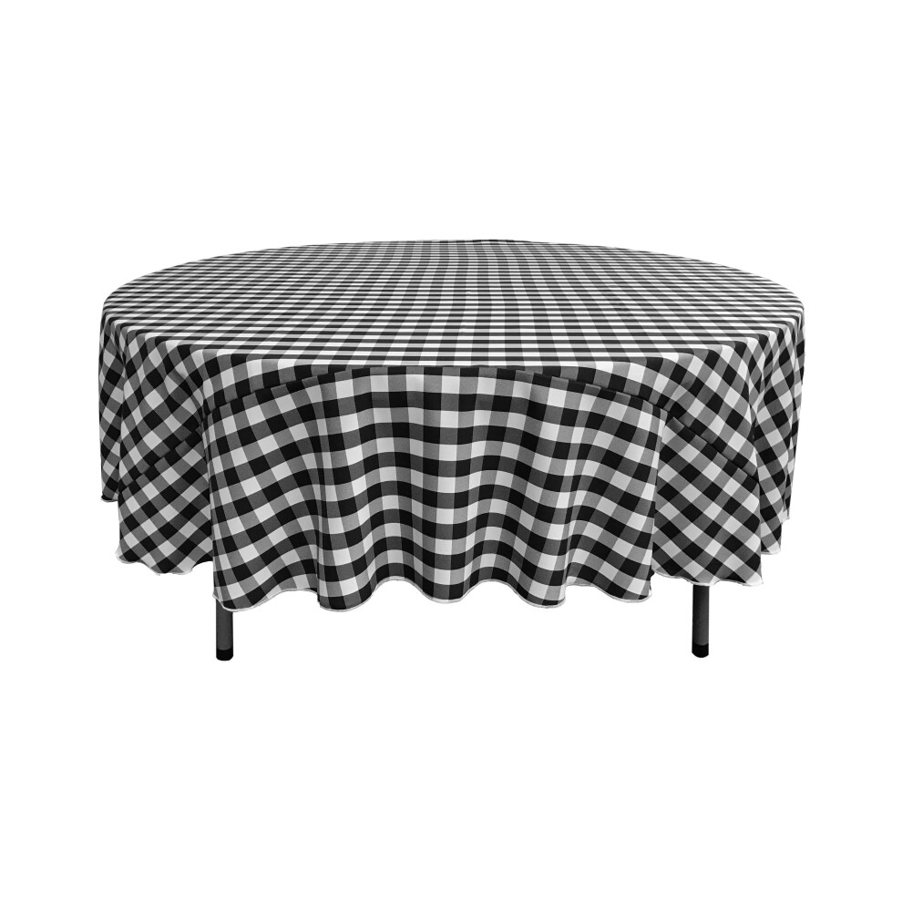La Linen Tischdecke, Polyester, Gingham-Muster, Kariert, Rund, 228 Cm, Wei Und Schwarz-image