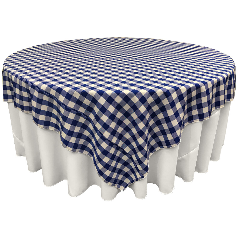 Nappe carr   e     carreaux vichy en polyester LA Linen 90 x 90 pouces, blanche et bleu roi