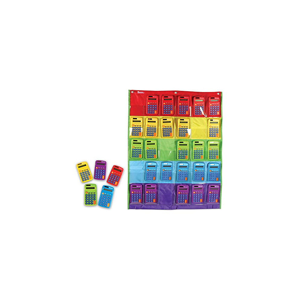 Learning Resources Rainbow Calculator & Storage Chart Set Of 30 Classroom Calculators Ages 3+