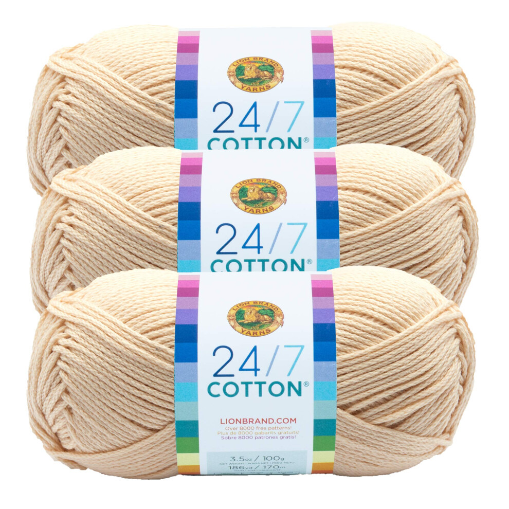 Lion Brand 24/7 Cotton Yarn Yarn For Knitting Crocheting And Crafts Ecru Pack Of 3