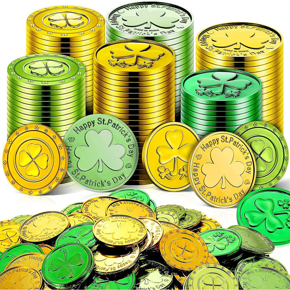 (-Green(200Pcs)) St. Patrick's Day Lucky Shamrock Coins, Good Luck And Coins For Irish Carnival Festival Party Favors Decorations Gold/Green