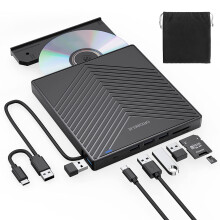 ORIGBELIE External CD DVD Drive Ultra Slim CD Burner USB 3.0 with 4 USB Ports and 2 TF/SD Card Slots Optical Disk Drive for Laptop Mac PC Windows 11/1