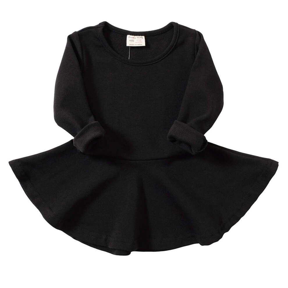 Robe pour b   b    fille en bas    ge, confortable, volants, manches longues, coton (5T, noir)