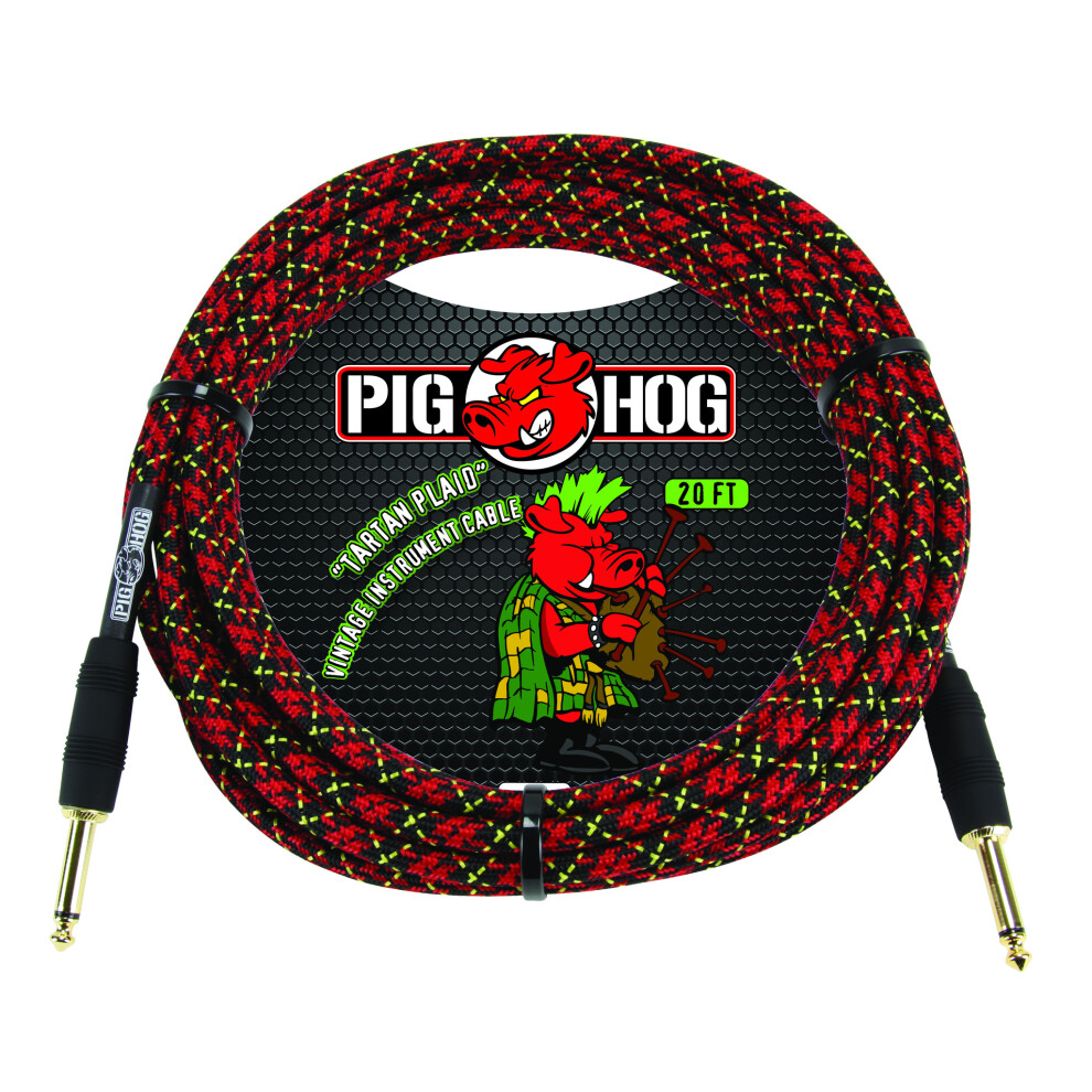 C  ble d'instrument de qualit   tourn  e Pig Hog     Tartan Plaid     avec gaine tiss  e, 3  m  tres